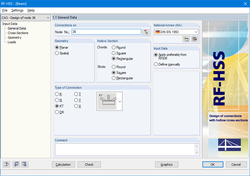 Basisangaben zum Nachweis eines ebenen Fachwerkknotens mit Übernahme der Daten aus RFEM