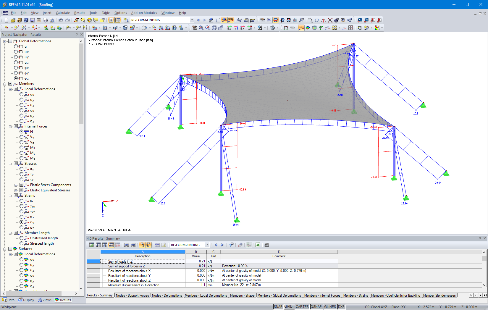 Seilzugkräfte nach Formfindung in RFEM