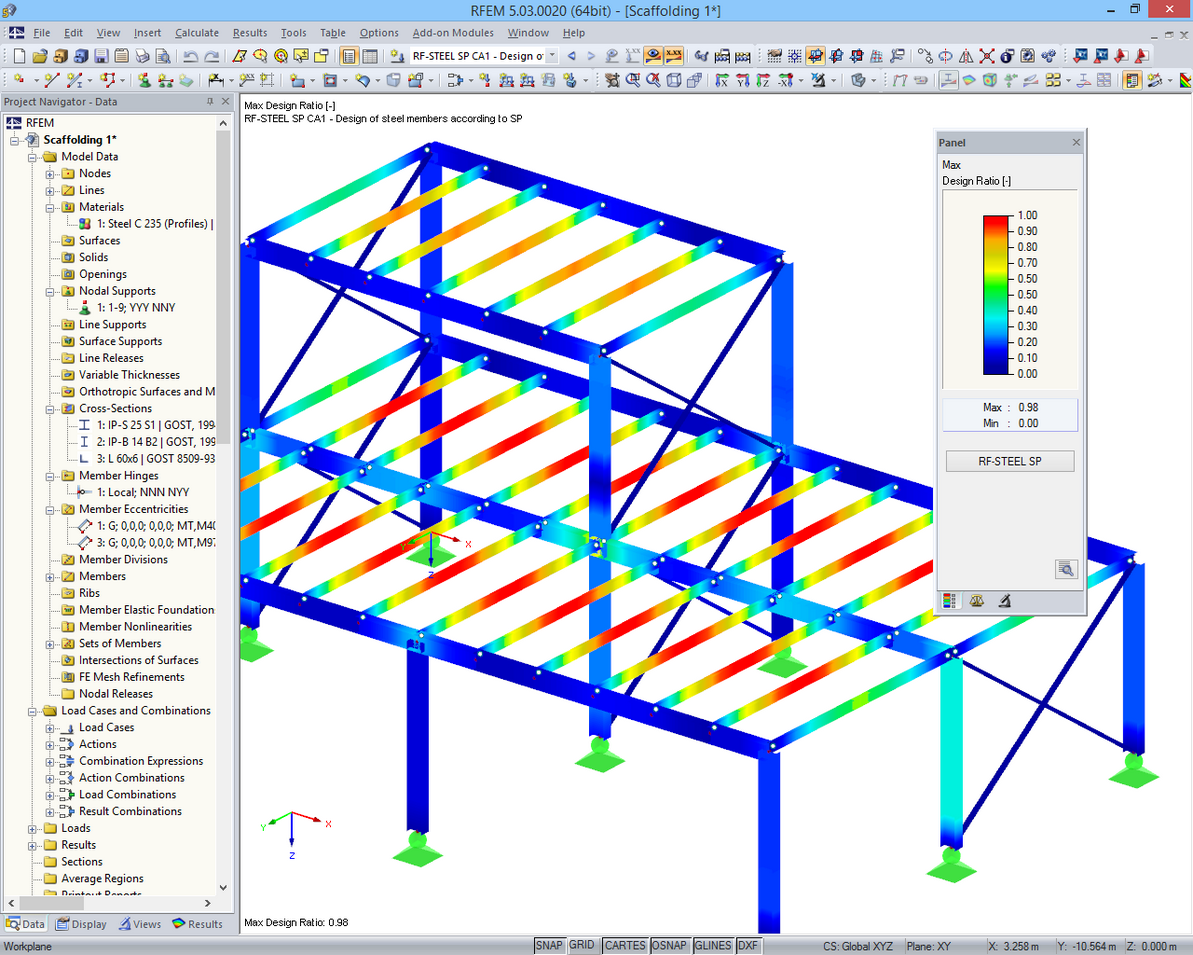 Bemessungsergebnisse von RF-STAHL SP im 3D-Rendering in RFEM