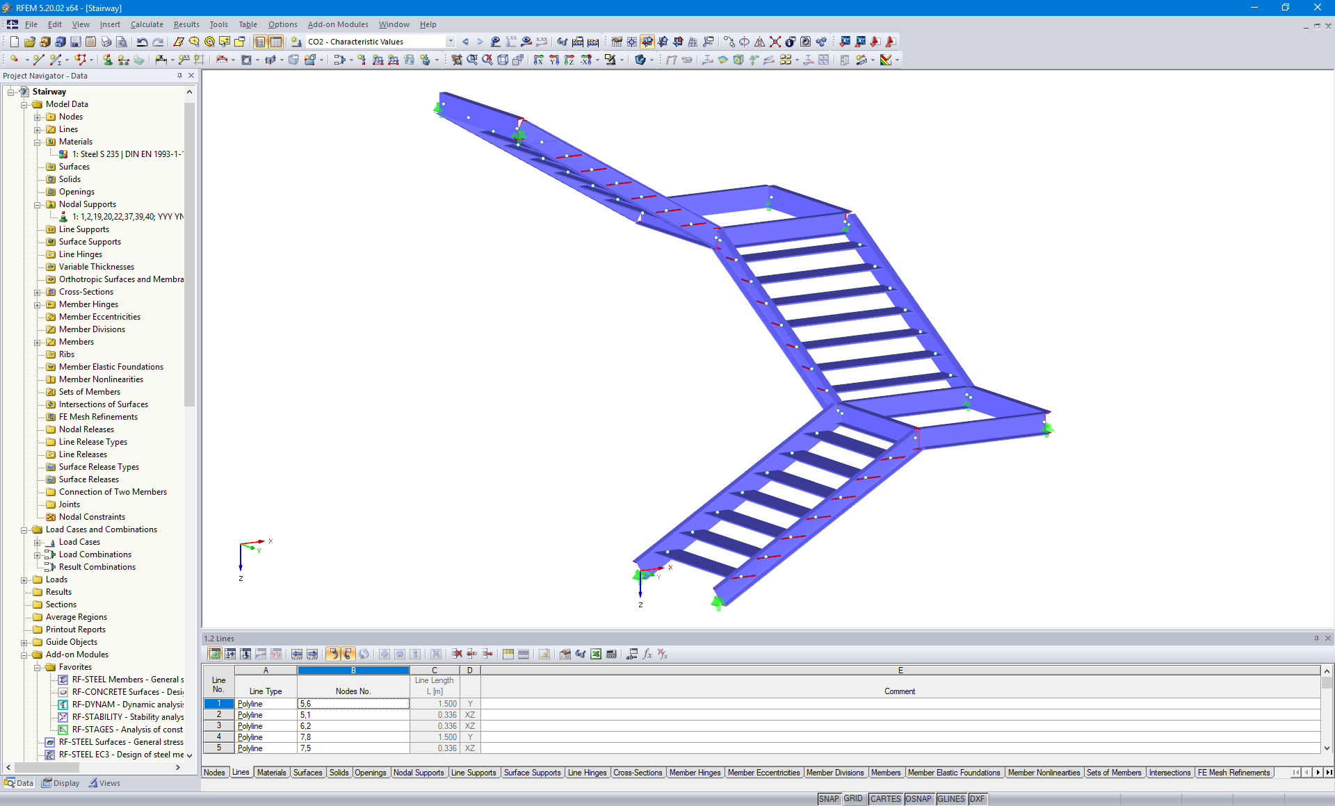 Geradläufige Treppe in RFEM