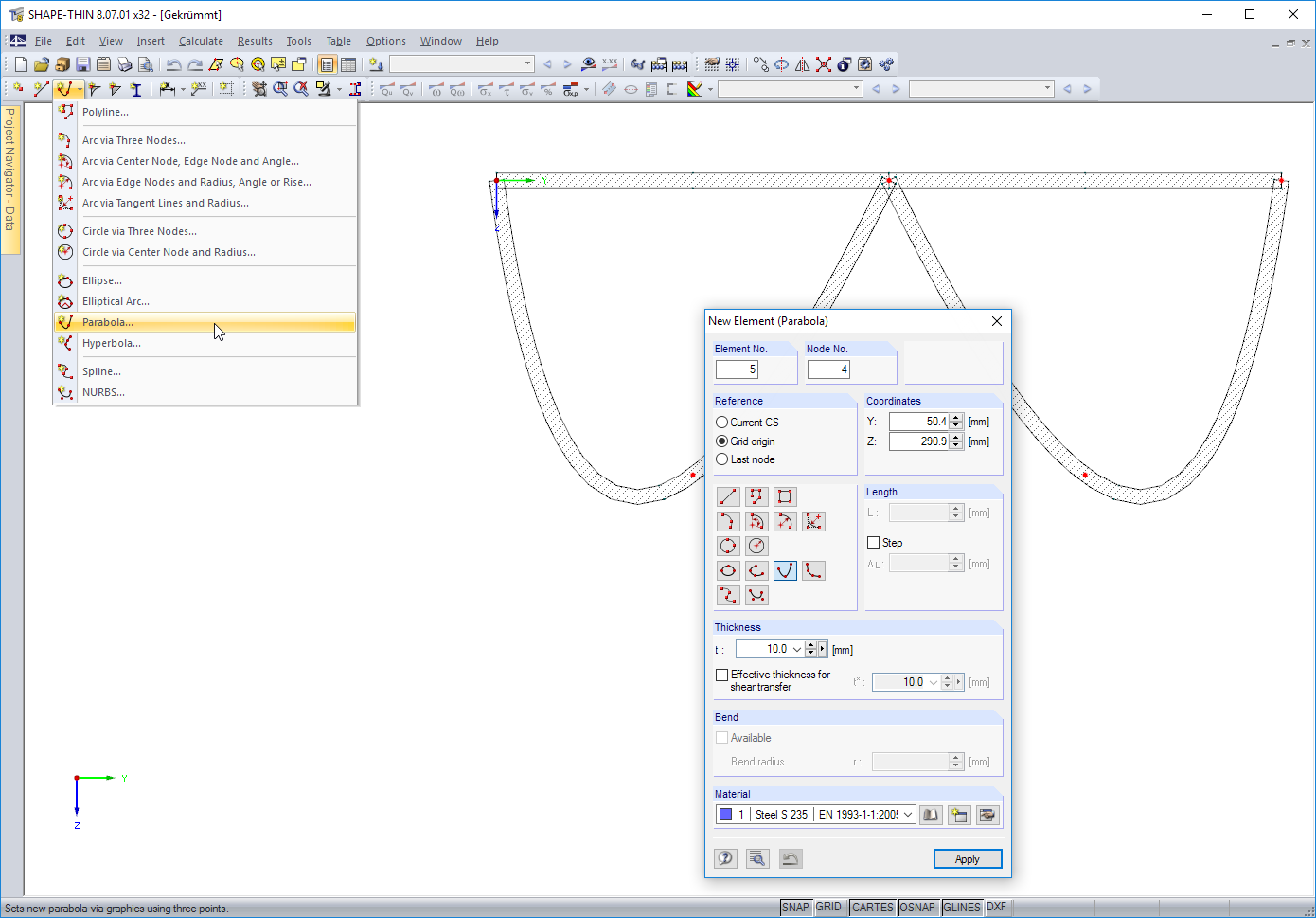 Curved Cross-Section Parts in SHAPE-THIN