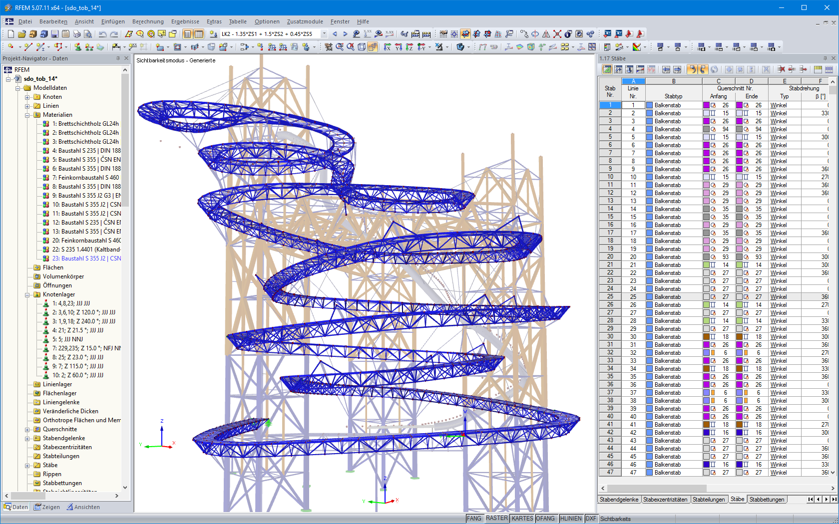 RFEM 中人行桥的钢桁架结构