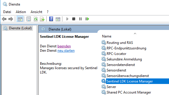 停止和重新启动Service Sentinel LDK License Manager