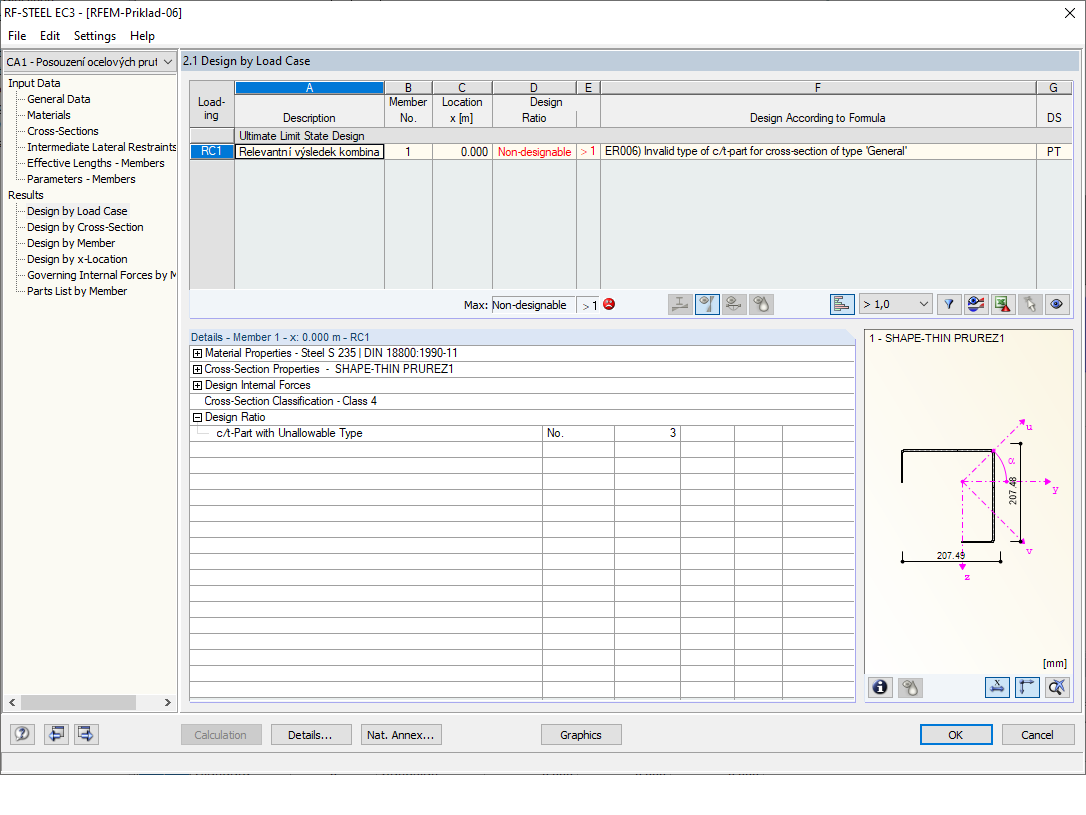 ER006 Nepřípustný typ c/t-části průřezu u průřezu typu Obecný