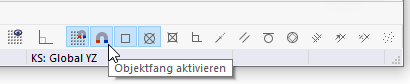 Schaltflächen für Fang und Objektfang in der CAD-Symbolleiste