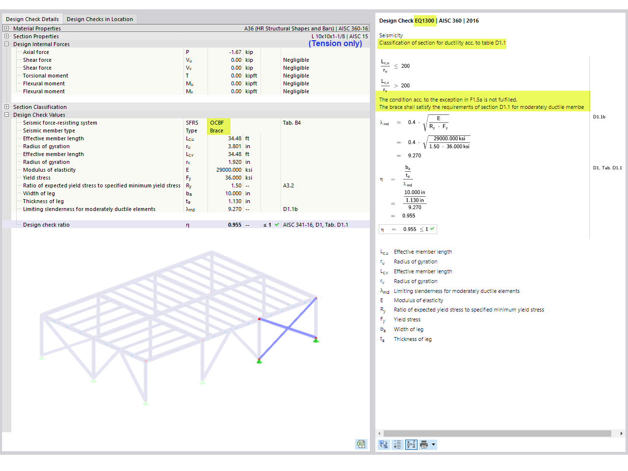 知识库 001775 | AISC 341-16 RFEM 6 中的支撑框架设计