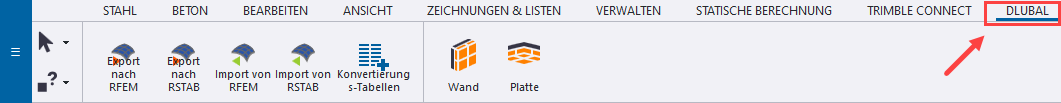 Tekla Structures 菜单中的 Dlubal 软件插件
