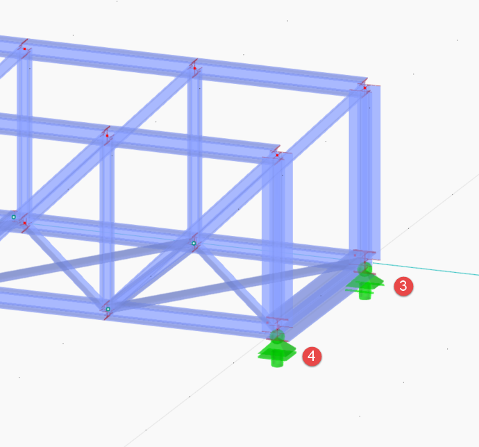 节点 3 和 4 支座