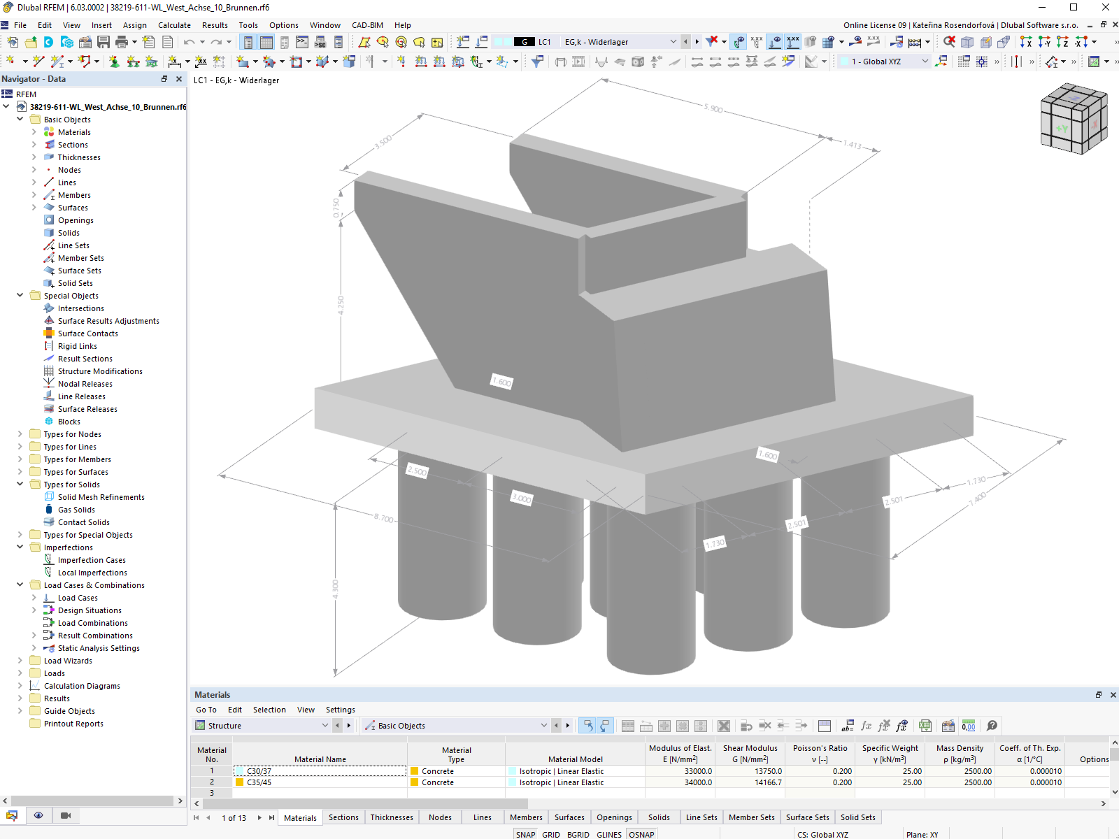 混凝土桥台的 RFEM 模型