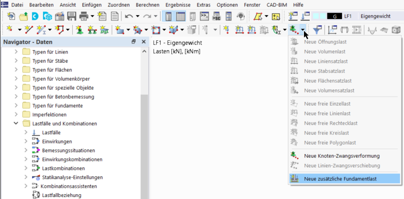 混凝土基础 | Zusätzliche Fundamentlast in der Symbolleiste